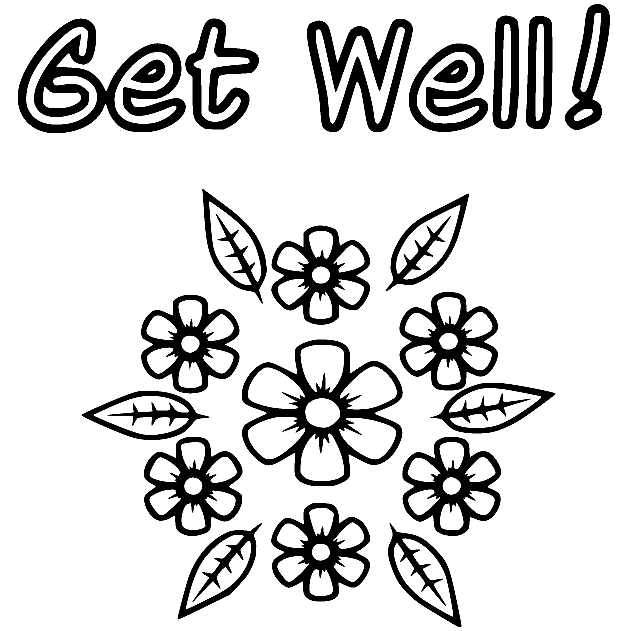 Get Well with Flowers and Leafs Coloring Pages