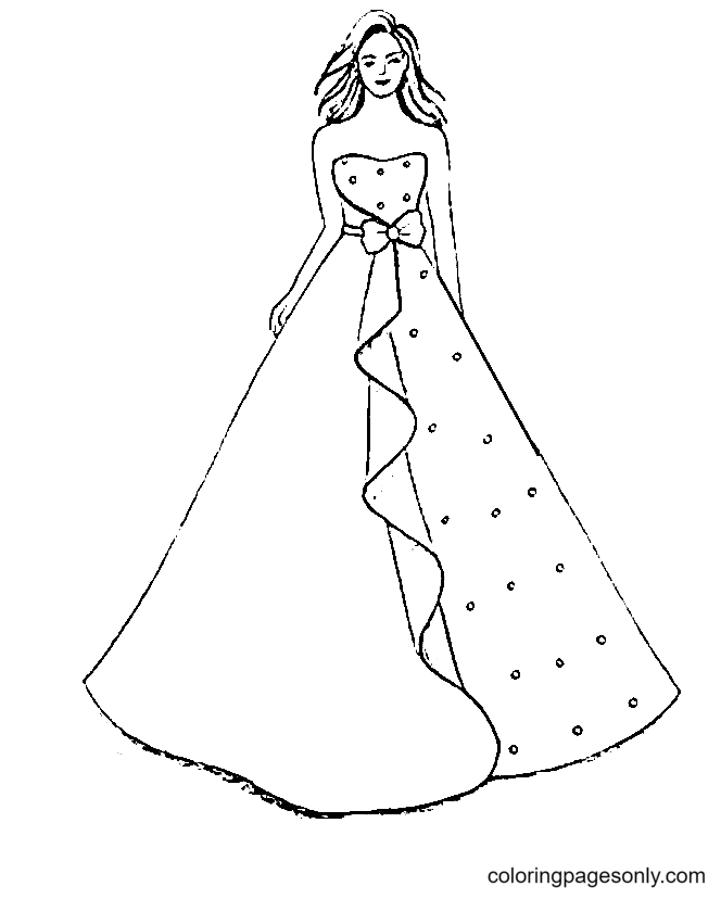 Раскраска Девушка в красивом платье