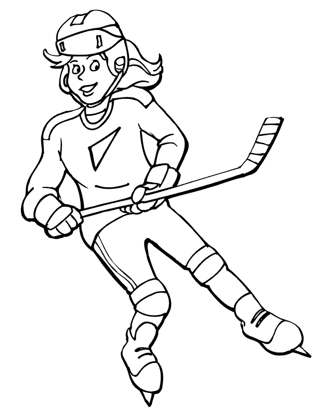 niña, jugador de hockey, colorido, página