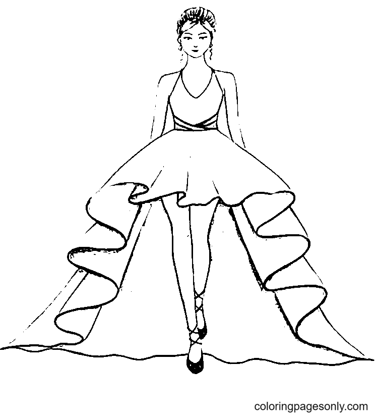 Girl with Beautiful Dress Coloring Pages