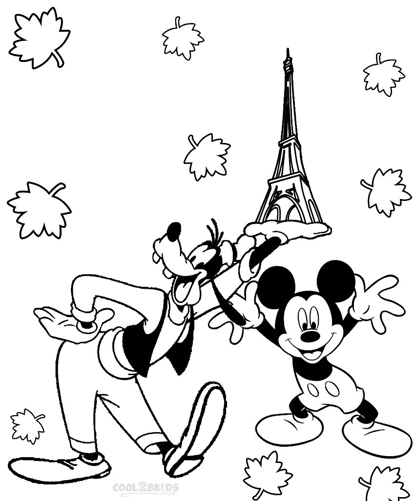 Goofy And Mickey Mouse In Front Of Effen Tower Coloring Page