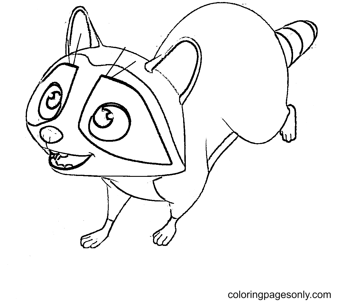 Happy Baby Raccoon Coloring Page