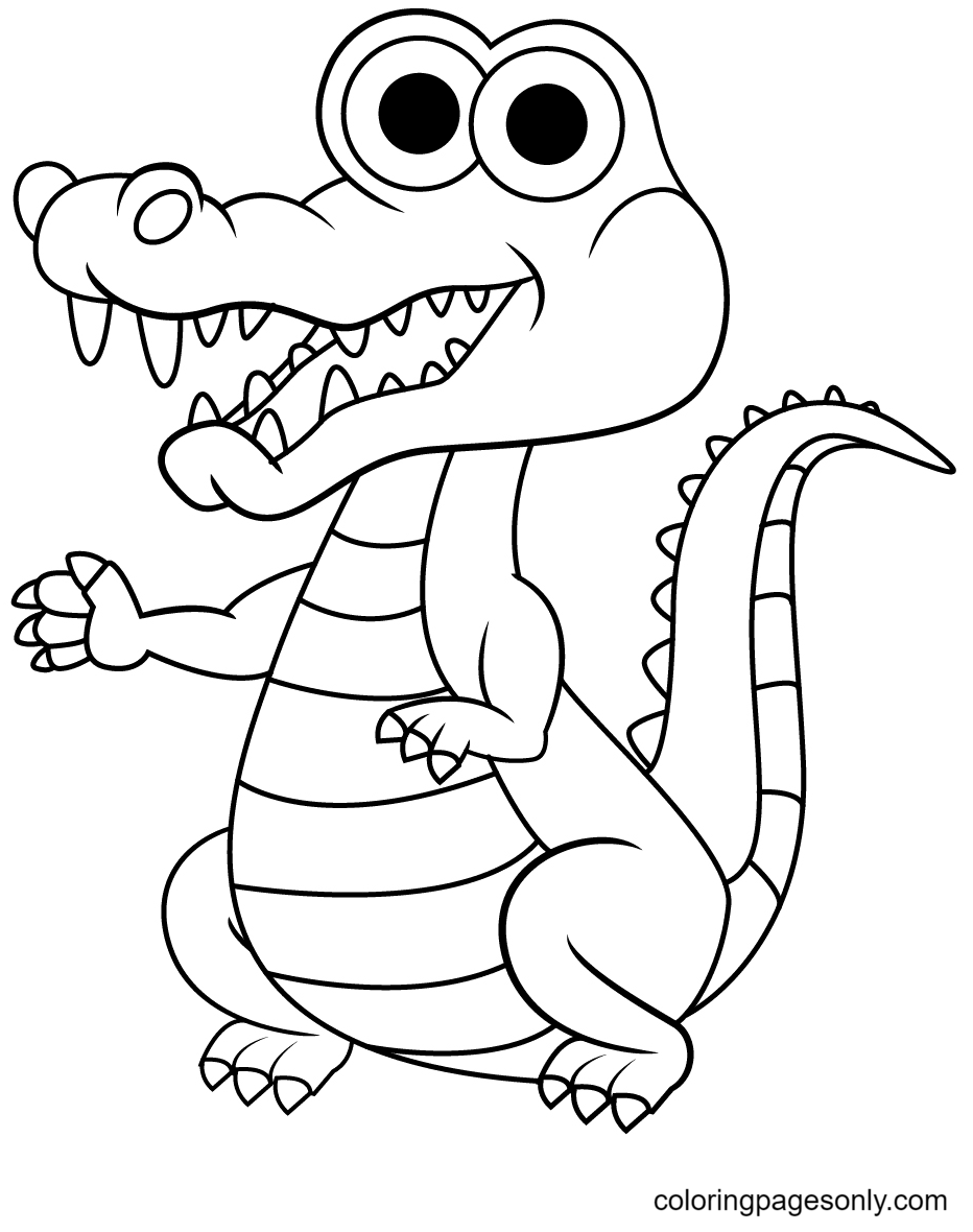 Happy Cartoon Alligator Coloring Page