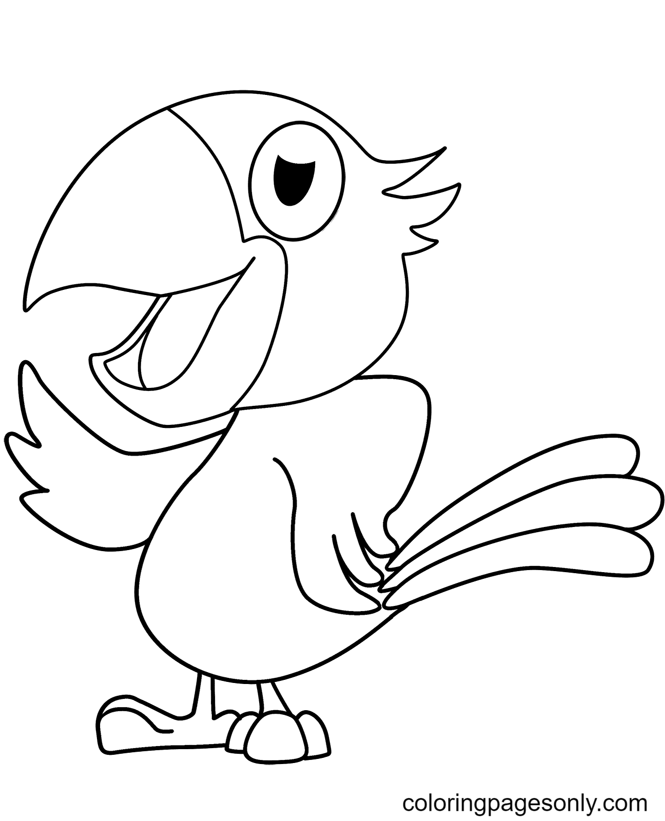 Happy Cartoon Parrot Coloring Page