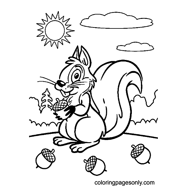 Happy Little Squirrel Coloring Pages
