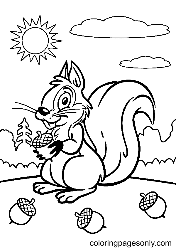 Happy Little Squirrel Coloring Page