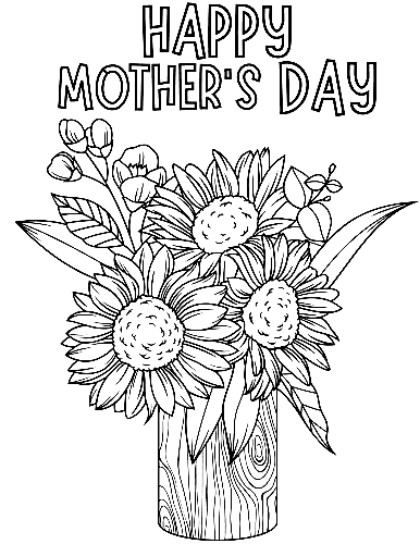 Happy Mother’s Day Flower Bouquet Coloring Page
