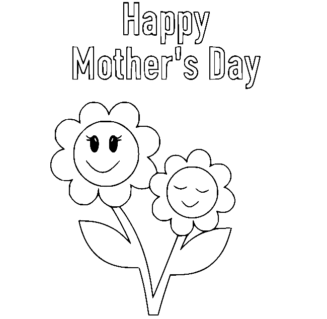 Happy Mothers Day and Sunflowers Coloring Page