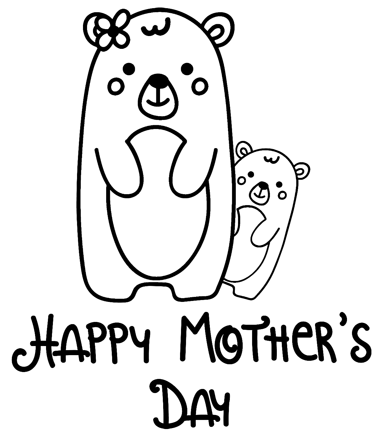 Happy Mothers Day and Two Cute Bears Coloring Page