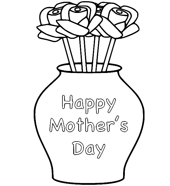 Happy Mothers Day and a Vase Coloring Page