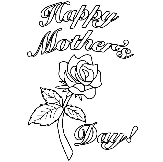 Happy Mothers Day with a Rose Coloring Page