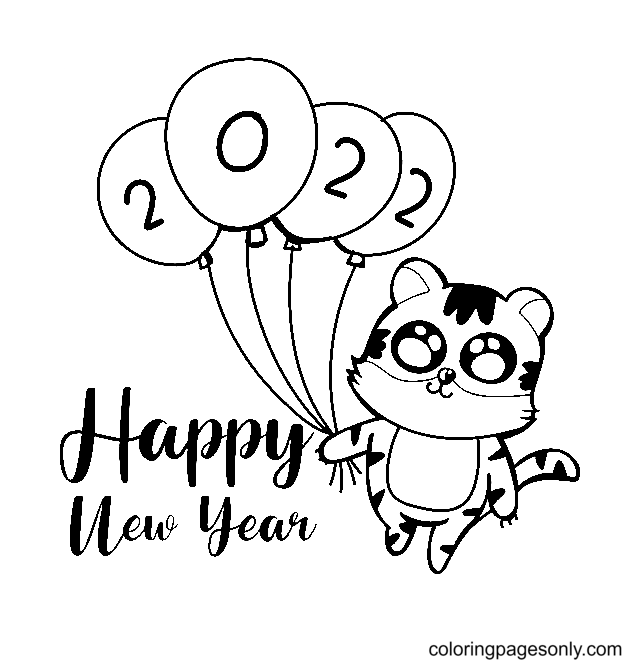 Happy New Year Of Tiger 2022 Coloring Page