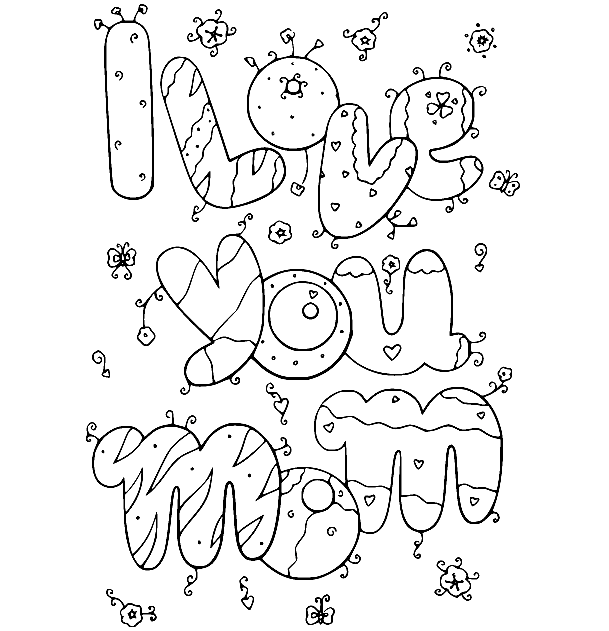 I Love You Mom Doodle Coloring Page