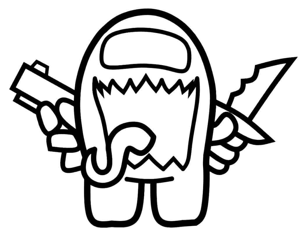 Impostor with Pistol and Knife Coloring Page