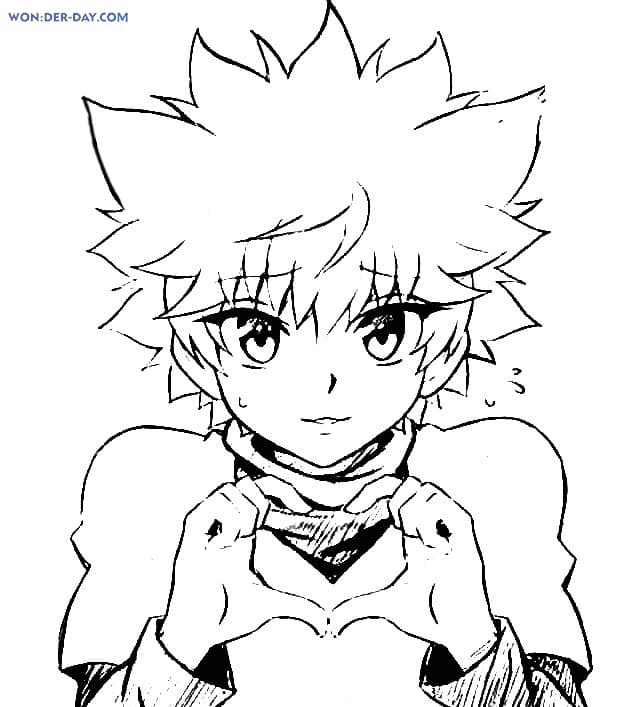 Killua Zoldyck Shows A Heart Coloring Pages