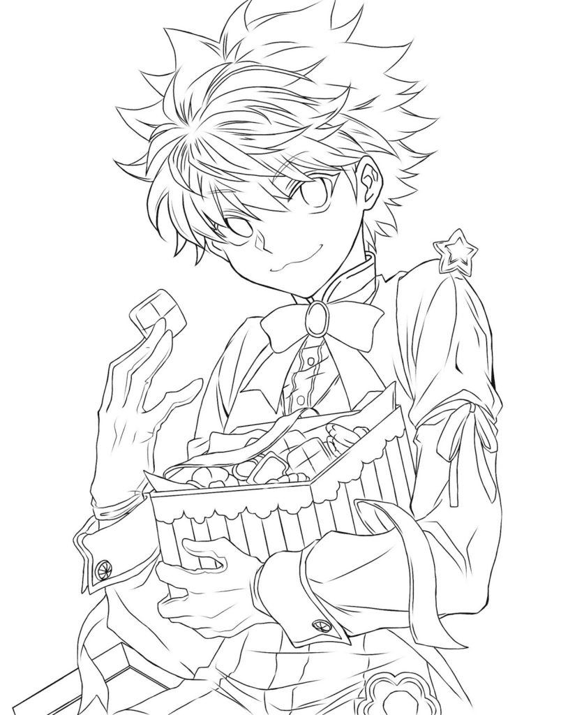 Killua Zoldyck with Candies Coloring Page