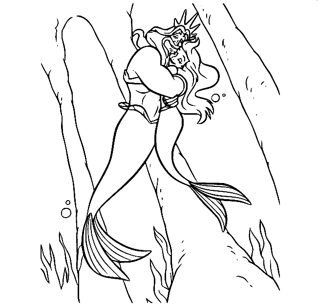 Pagina da colorare di Re Tritone abbraccia Ariel