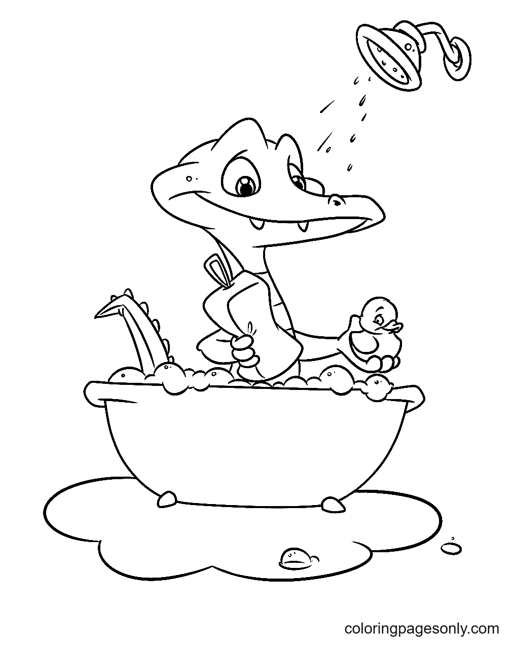 Kleine Alligator Zwemt Badkamer Kleurplaat