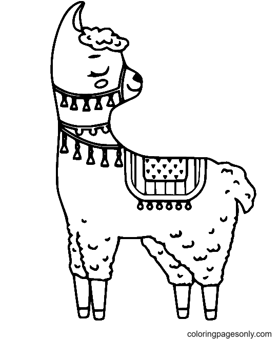 Little Cartoon Llama Coloring Page