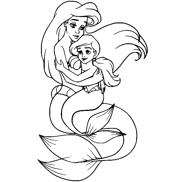 Little Mermaid with Her Mother Coloring Page