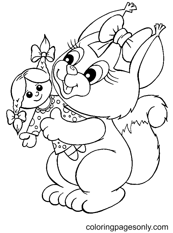 Little Squirrel With Toy Coloring Pages