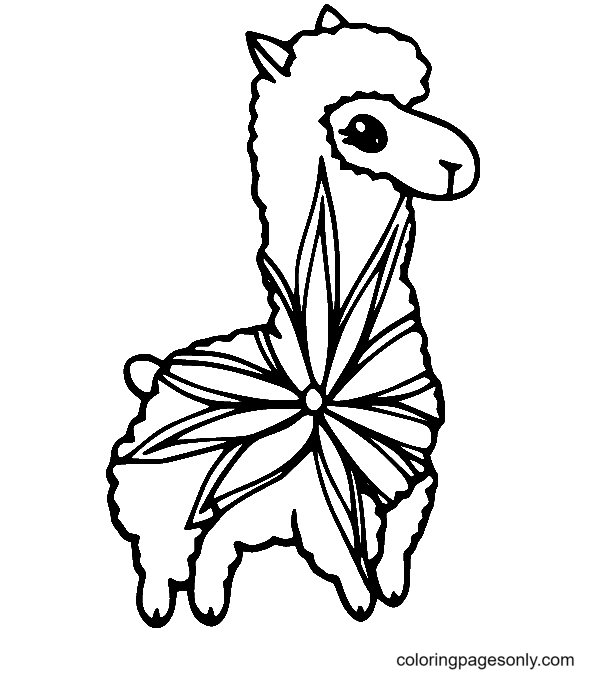 Llama with Big Bowknot Coloring Page
