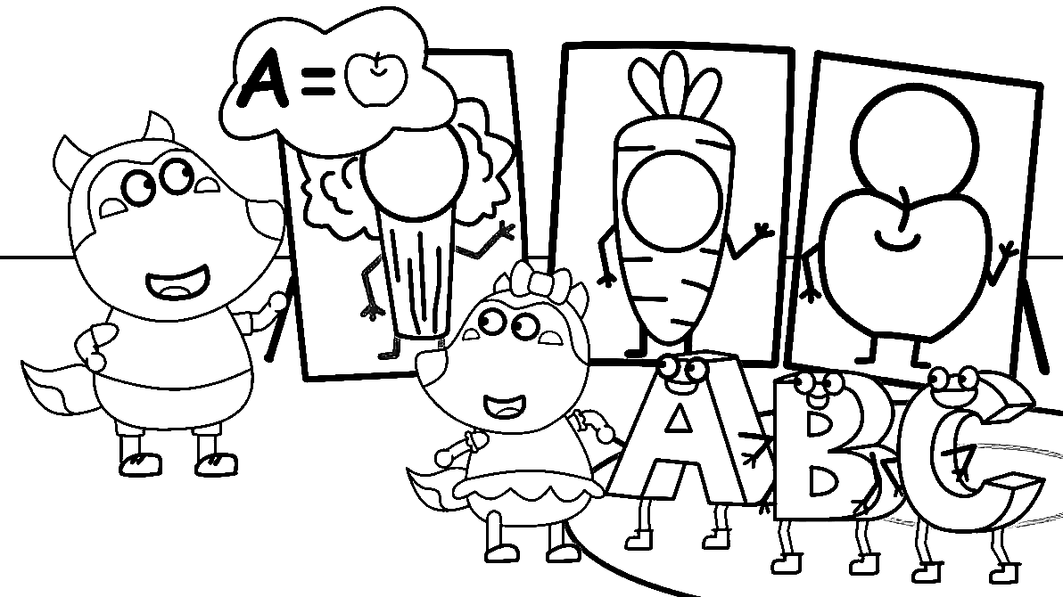 Lucy play the alphabet with Wolfoo Coloring Pages