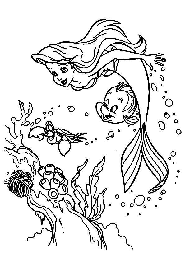 Mermaid Ariel And Friends Coloring Page