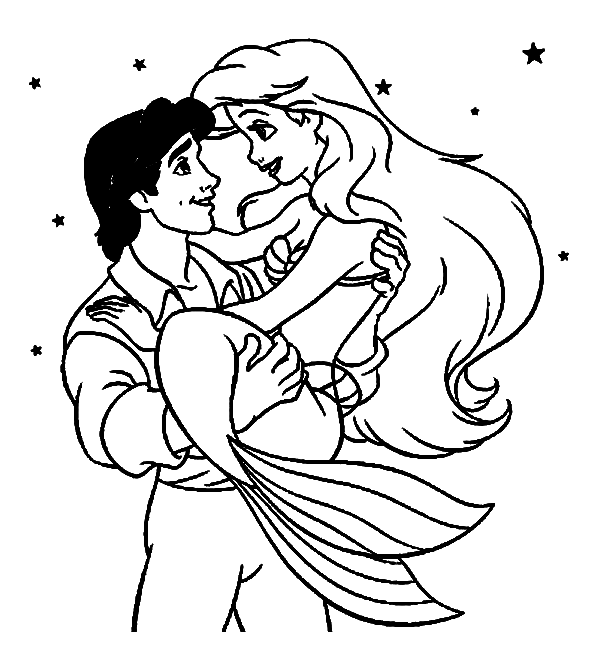 Mermaid Ariel in Eric’s arms Coloring Page - Free Printable Coloring Pages