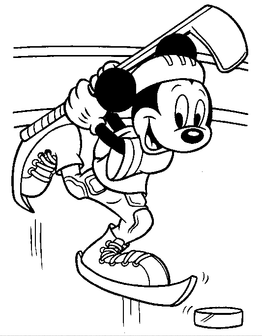 Desenho para colorir do Mickey joga hóquei
