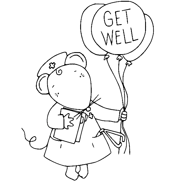Mouse Nurse Wishes Get Well Coloring Page
