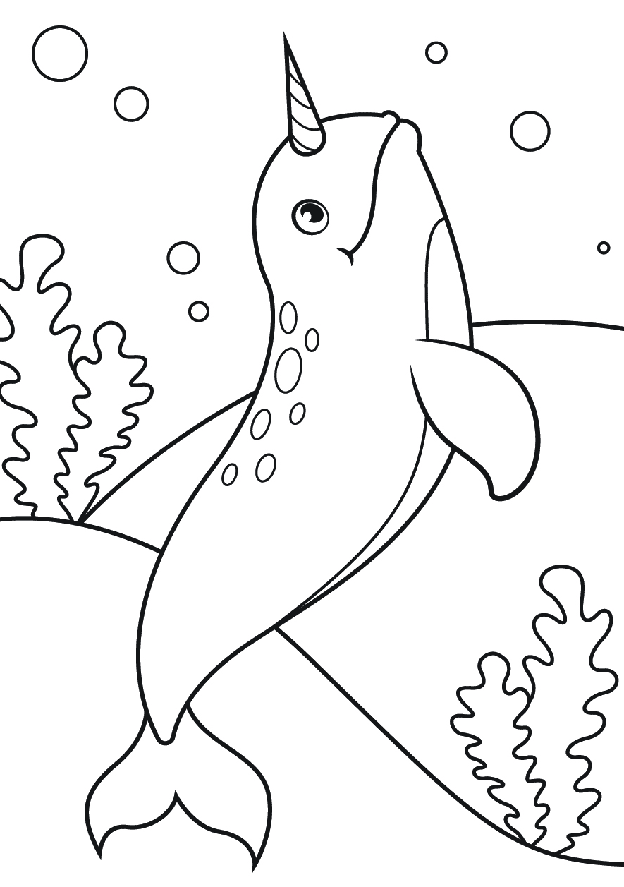 Narwhal Under the Ocean Coloring Page
