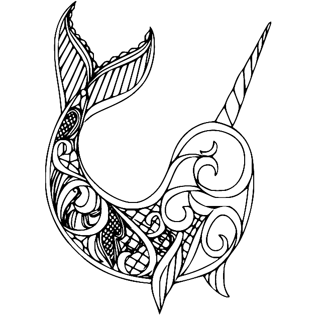 Narwhal Zentangle Coloring Page