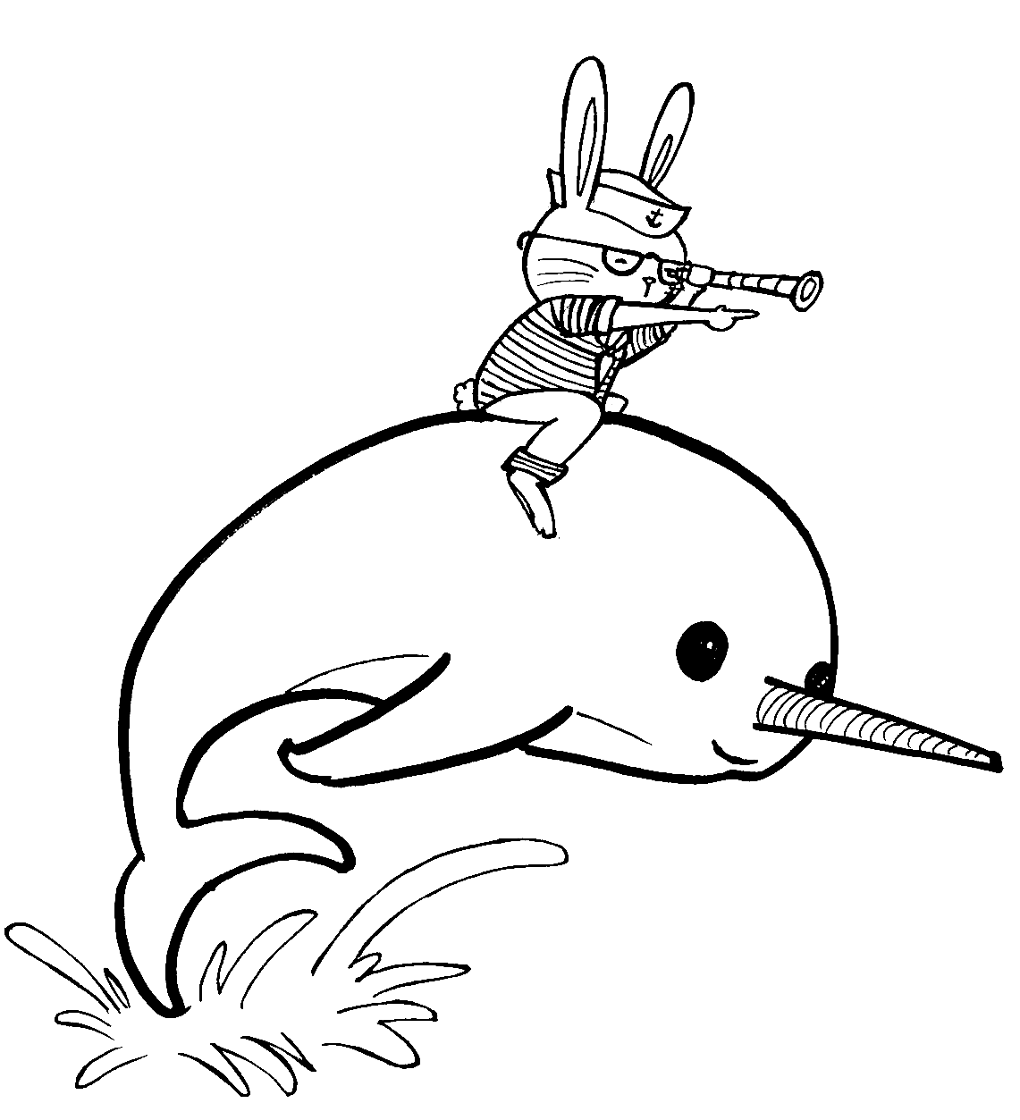 Narwhal with Rabbit Coloring Page