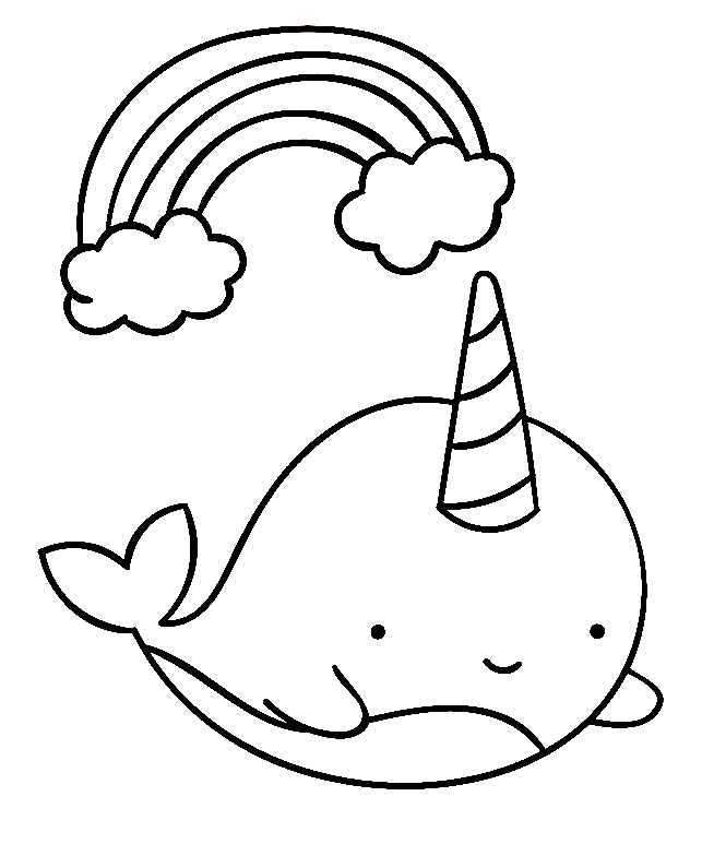 Narwhal with Rainbow Coloring Page