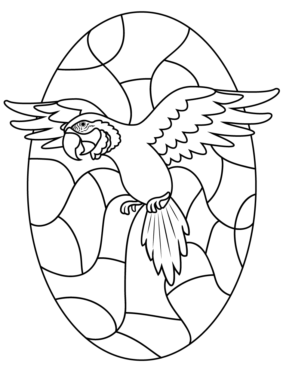 Parrot with Glass Window Coloring Pages