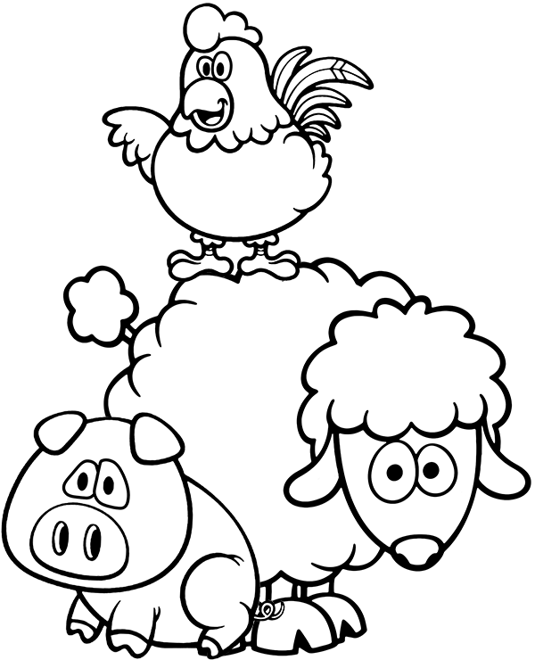 Cochon, mouton et coq de Rooster