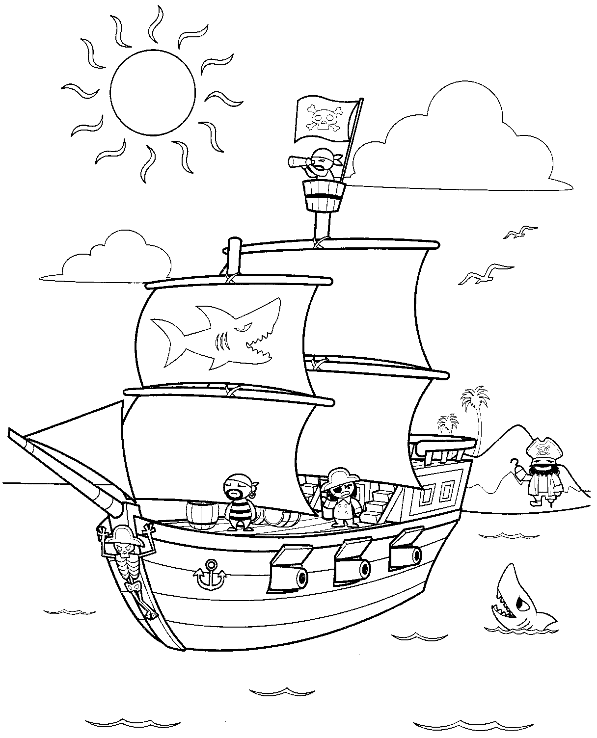 Navio pirata para colorir pré-escolar
