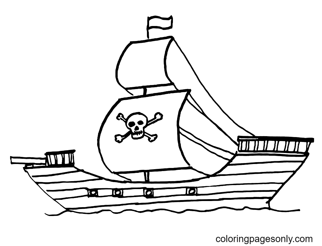 Piratenschip om kleurplaat af te drukken