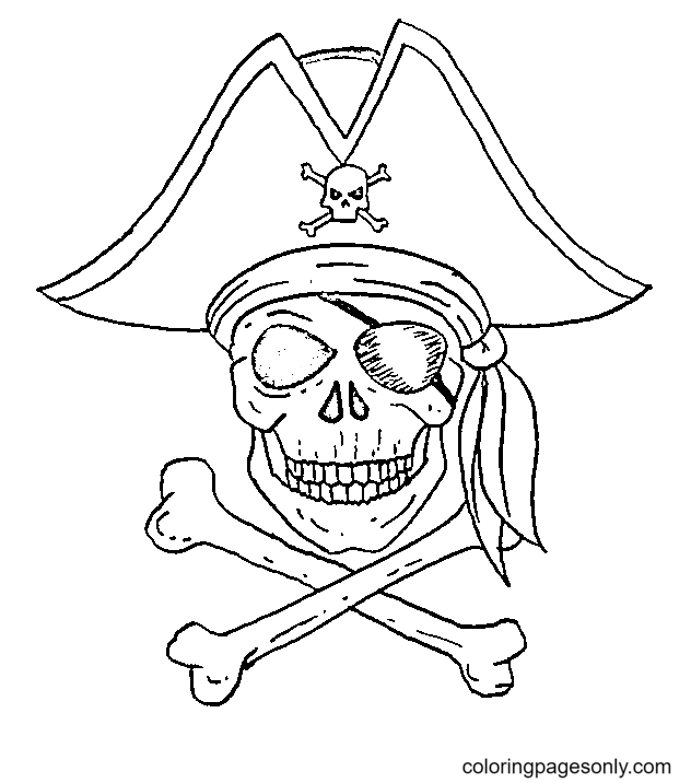 Caveira de pirata para imprimir página para colorir