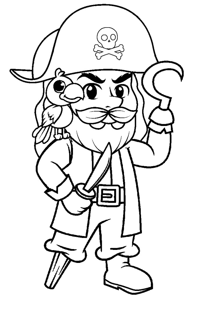 Pirate with Parrot Coloring Page
