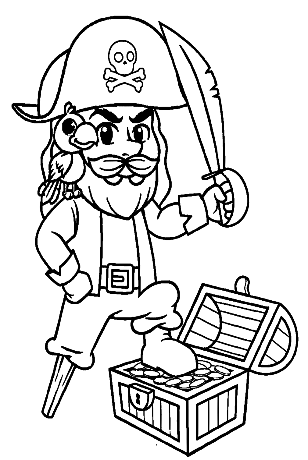 Pirate With Treasure Chest Coloring Pages