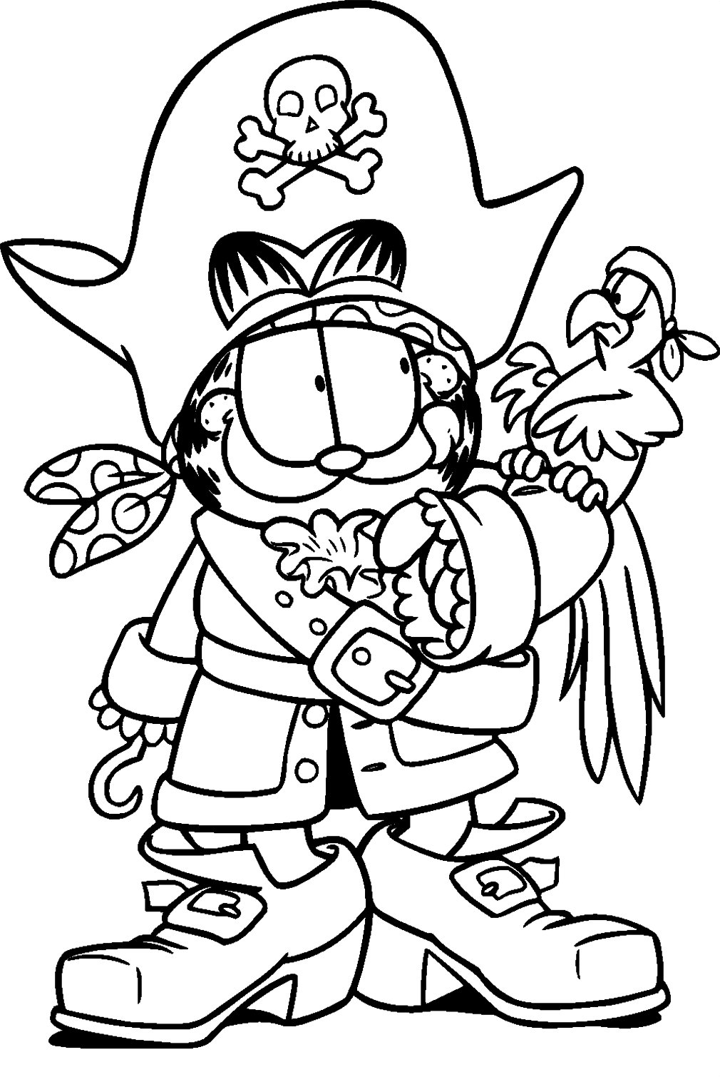 Pirates Garfield With Parrot Coloring Pages