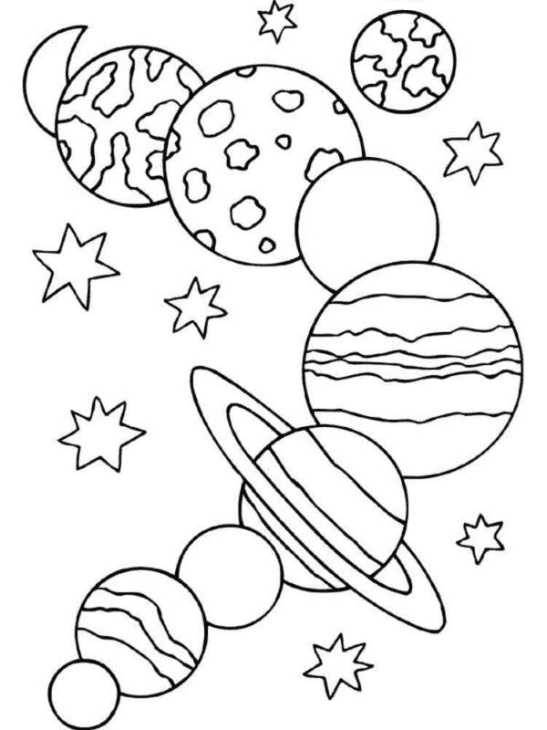 Planets and Stars Coloring Page