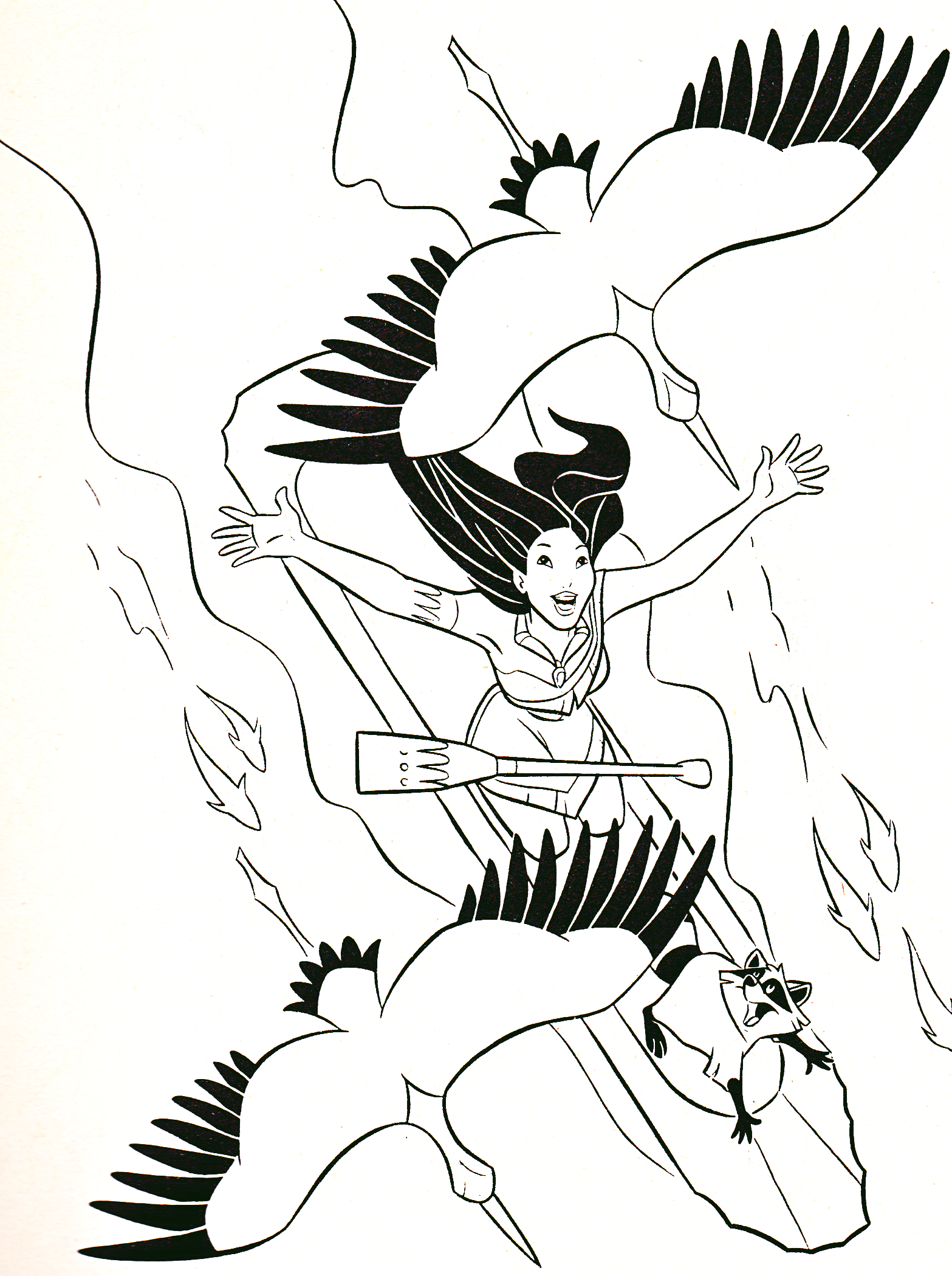 Pocahontas and Meeko Characters Coloring Page
