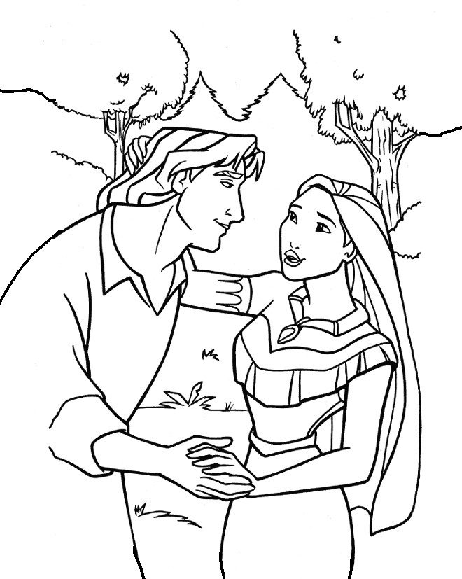 Pocahontas And John Hand In Hand Coloring Page