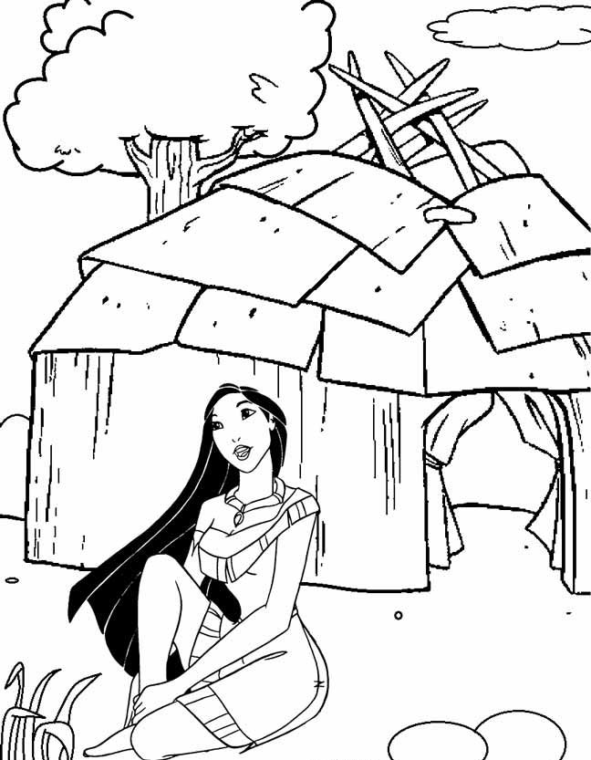 Pocahontas Near The House Coloring Page