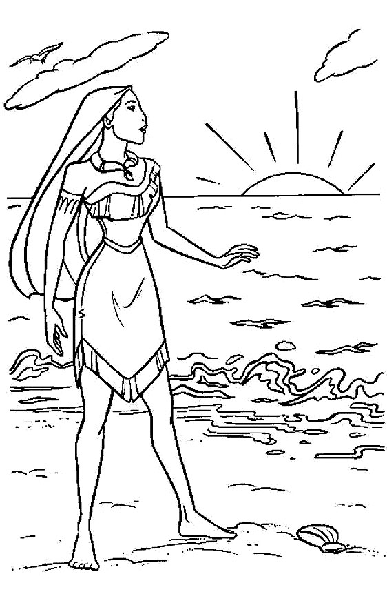 Pocahontas On The Beach Coloring Page