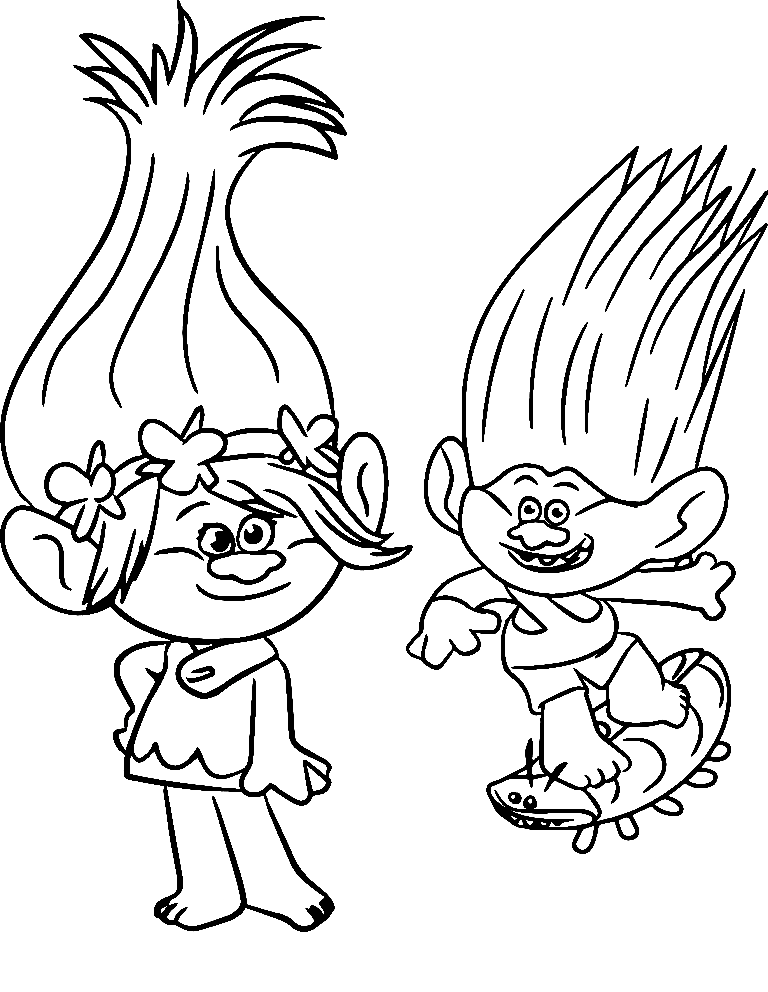 Poppy and Branch from Trolls Coloring Pages
