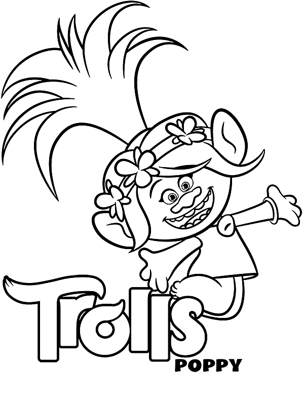 Poppy and Trolls logo Coloring Page